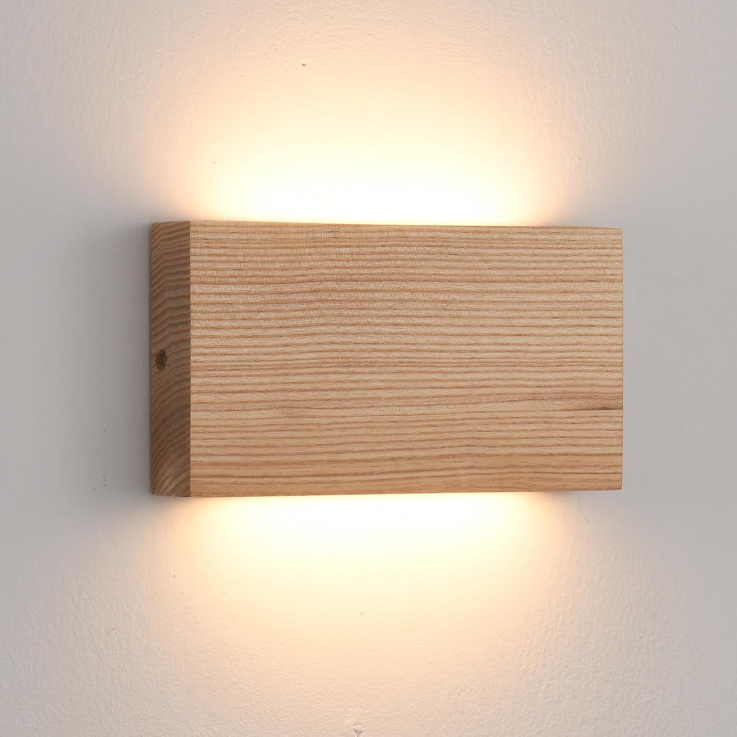 Wood Wall Sconce Indoor Wall Lights Hardwired 1 Pack Up and Down Wall Mount Light for Living Room Bedroom Hallway Corridor Conservatory Cool White 3000K(with led 4000K and 6000k)