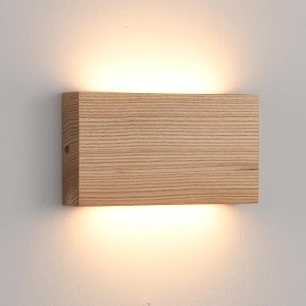 Wood Wall Sconce Indoor Wall Lights Hardwired 1 Pack Up and Down Wall Mount Light for Living Room Bedroom Hallway Corridor Conservatory Cool White 3000Kwith led 4000K and 6000k