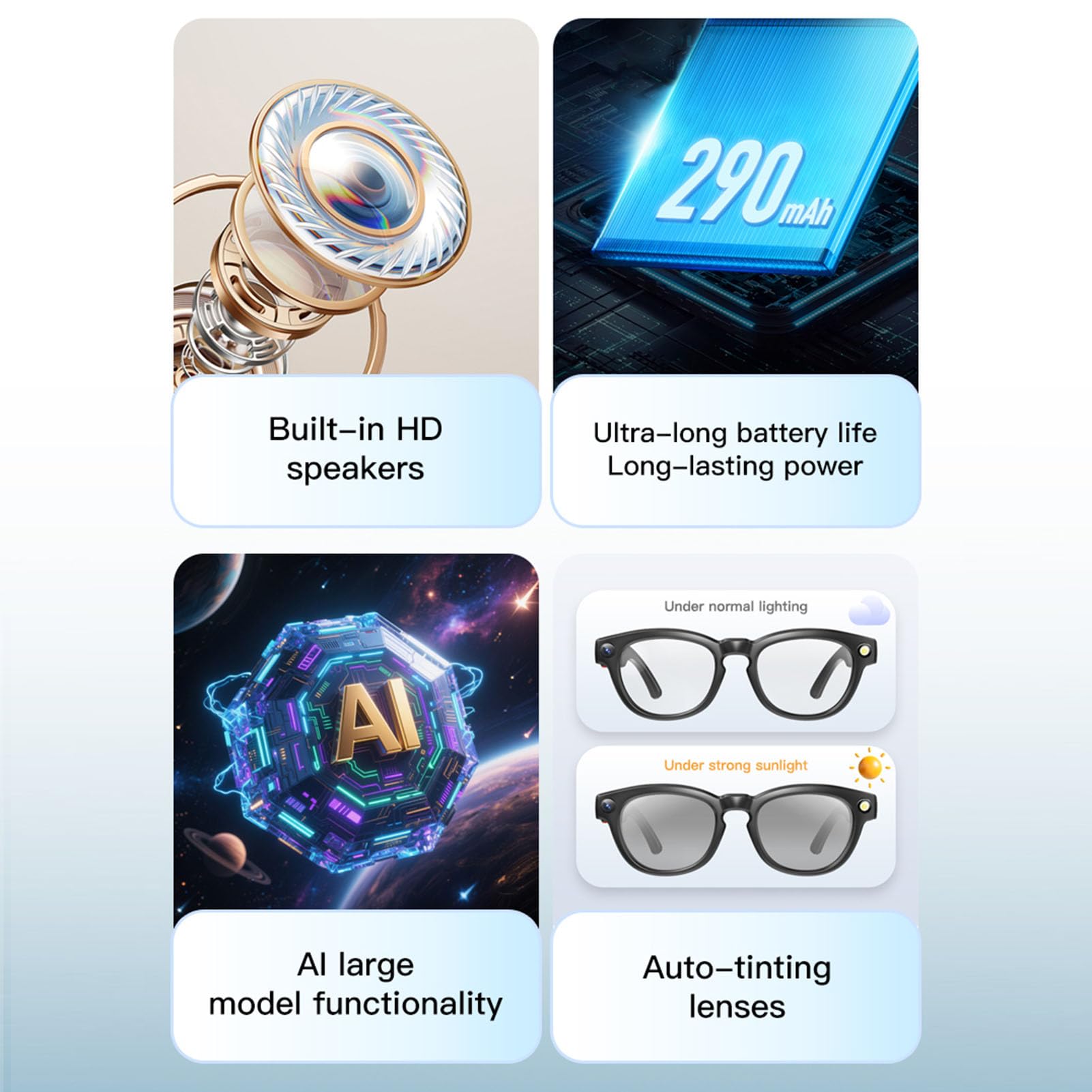 Dpofirs AI Smart Glasses, con Fotocamera da 8 MP, Chiamata Musicale Bluetooth, Traduzione in Tempo Reale, Registrazione Video 4K, Lenti Che Cambiano Colore