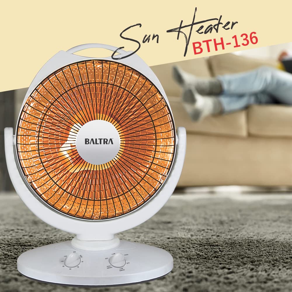 Baltra Sun Heater BTH136 900 Watt | Electric Room Heater For Home | 2 Heat Setting | Tip Over Switch for Protection | Angle Adjustment | ISI Mark | 1 Year Warranty (White)
