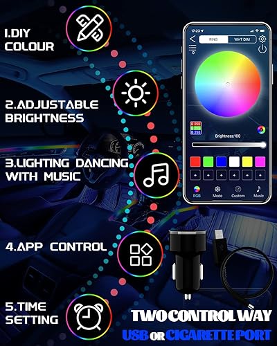 Miniatura 3 de Keiurot Dreamcolor - Luces interiores de acrílico para interiores de automóvil, 6 en 1, luz ambiental LED inteligente con control de aplicación,
