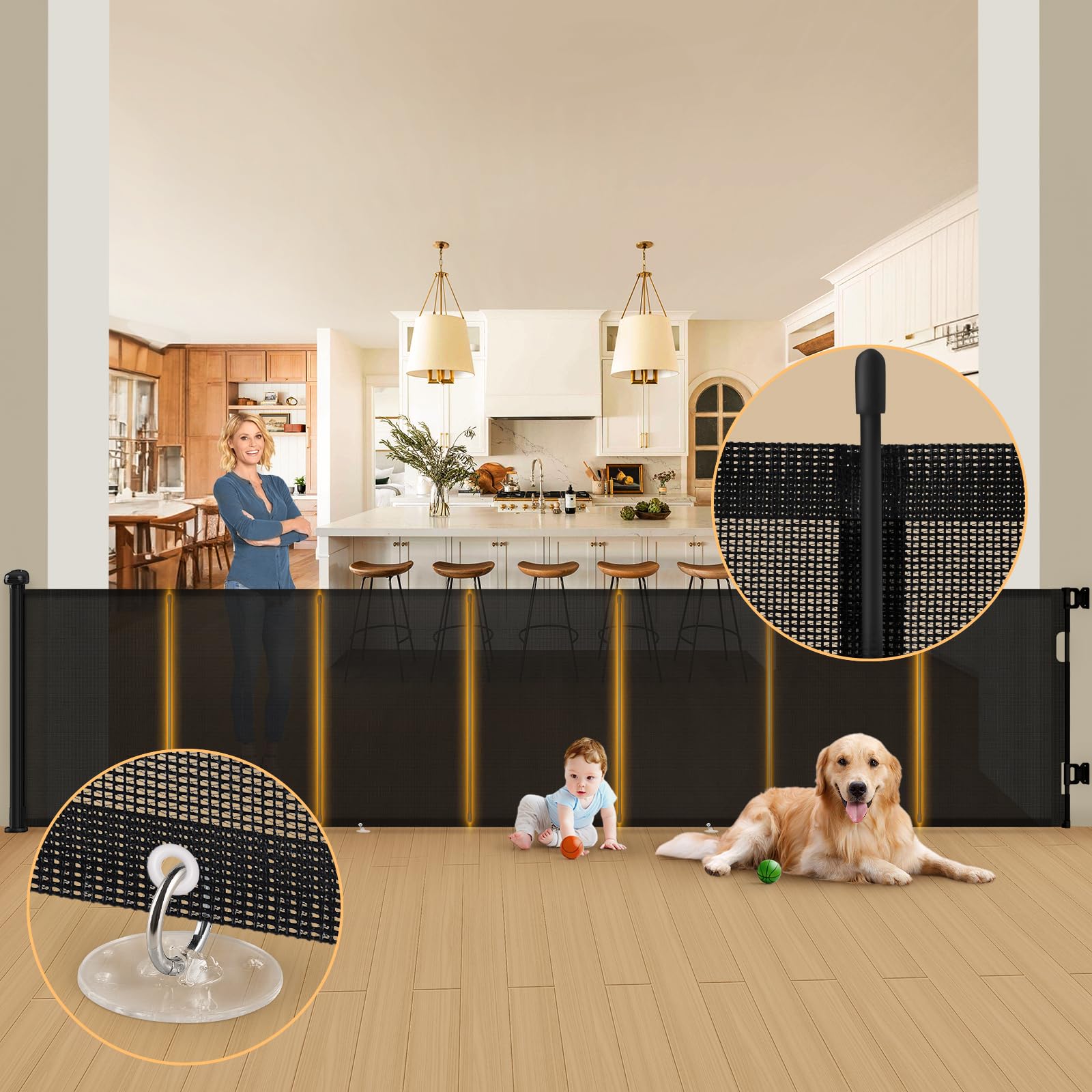 Retractable Baby Gates, Extra Wide 120'' Tall 35'' Retractable Dog Gate for Doorways, Upgraded Reinforcement Strip Design Retractable Gate for Stairs, Retractable Pet Gate for Dog, Indoor&Outdoor