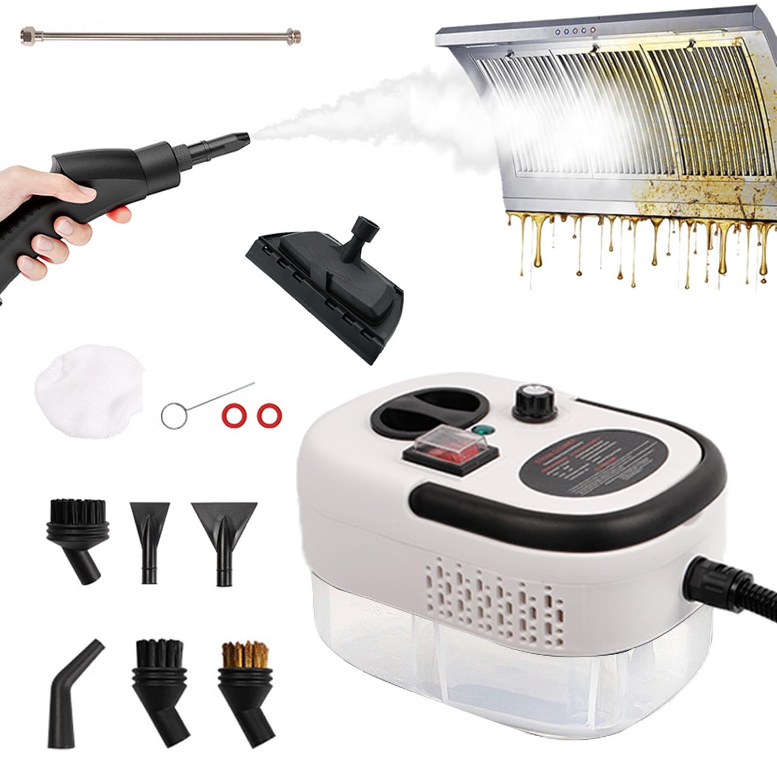 Limpiador de vapor de mano con depósito de agua de 1,2 litros, limpiador a vapor de 2500 W, 9 accesorios, 6 niveles ajustable, limpiador de vapor para suelo, limpiador de vapor portátil para todo