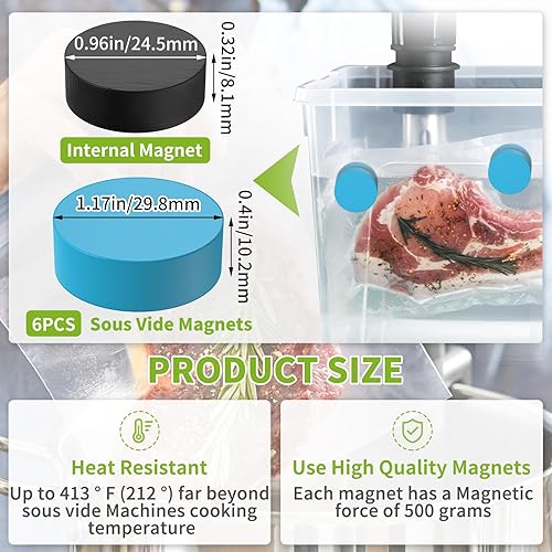 Miniatura 3 de Imanes Sous Vide, paquete de 6 clips magnéticos de peso Sous Vide que funcionan en máquinas Sous Vide para mantener los alimentos sumergidos y