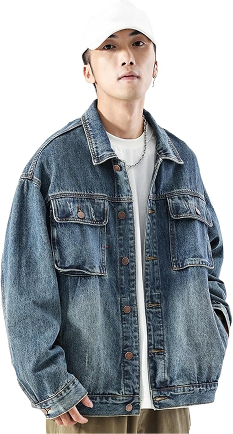 Denim Jacket for Men, American Retro Spring Workwear, Loose Large Size Jacket