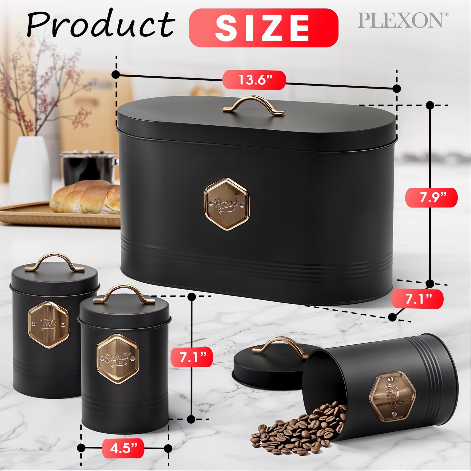 Black Bread Box Set with Coffee & Tea Canisters -2