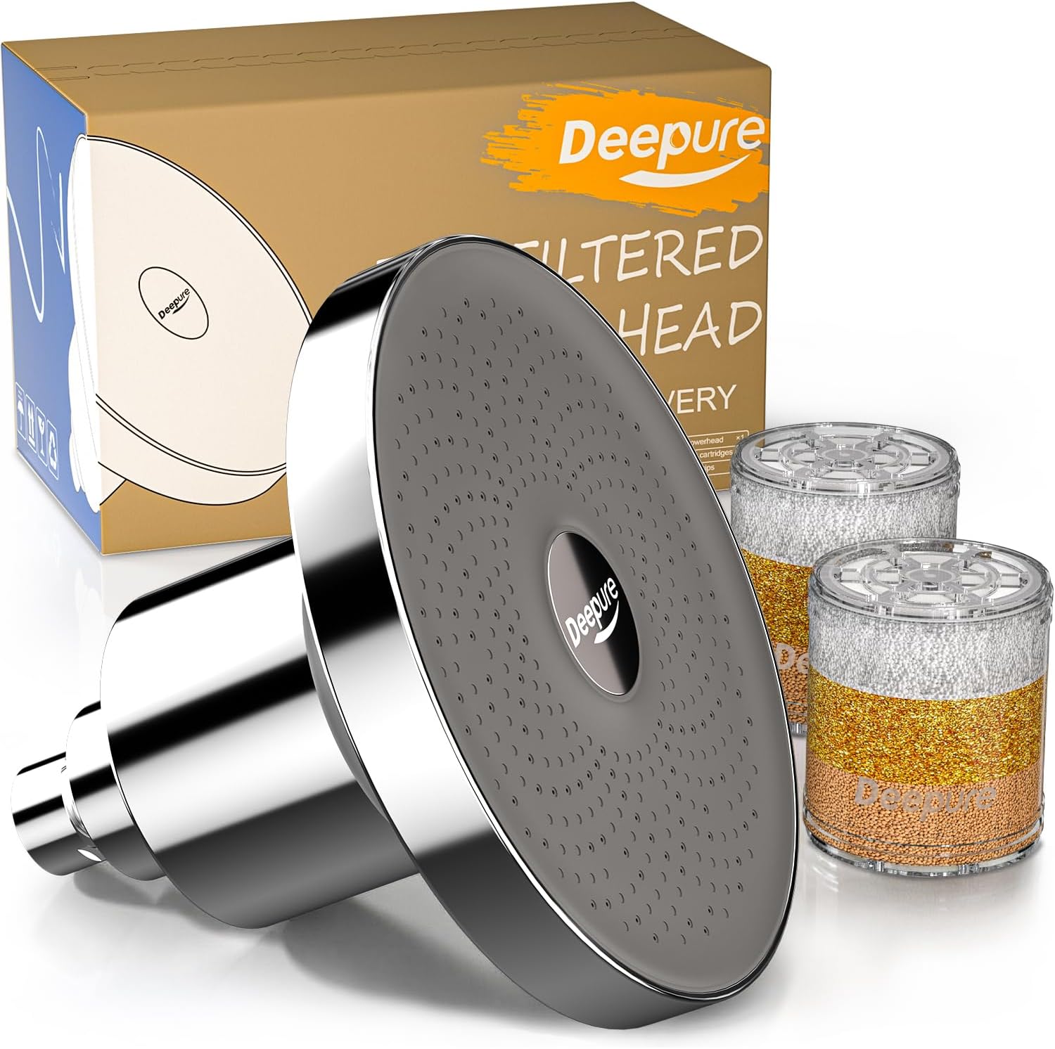 Filtered Shower Head Set with 2 Cartridges - Tested to NSF 177 Standards - High Pressure Hard Water Filter for Hair Loss & Dry Skin - Removes Chlorine - Premium Spa Showerhead