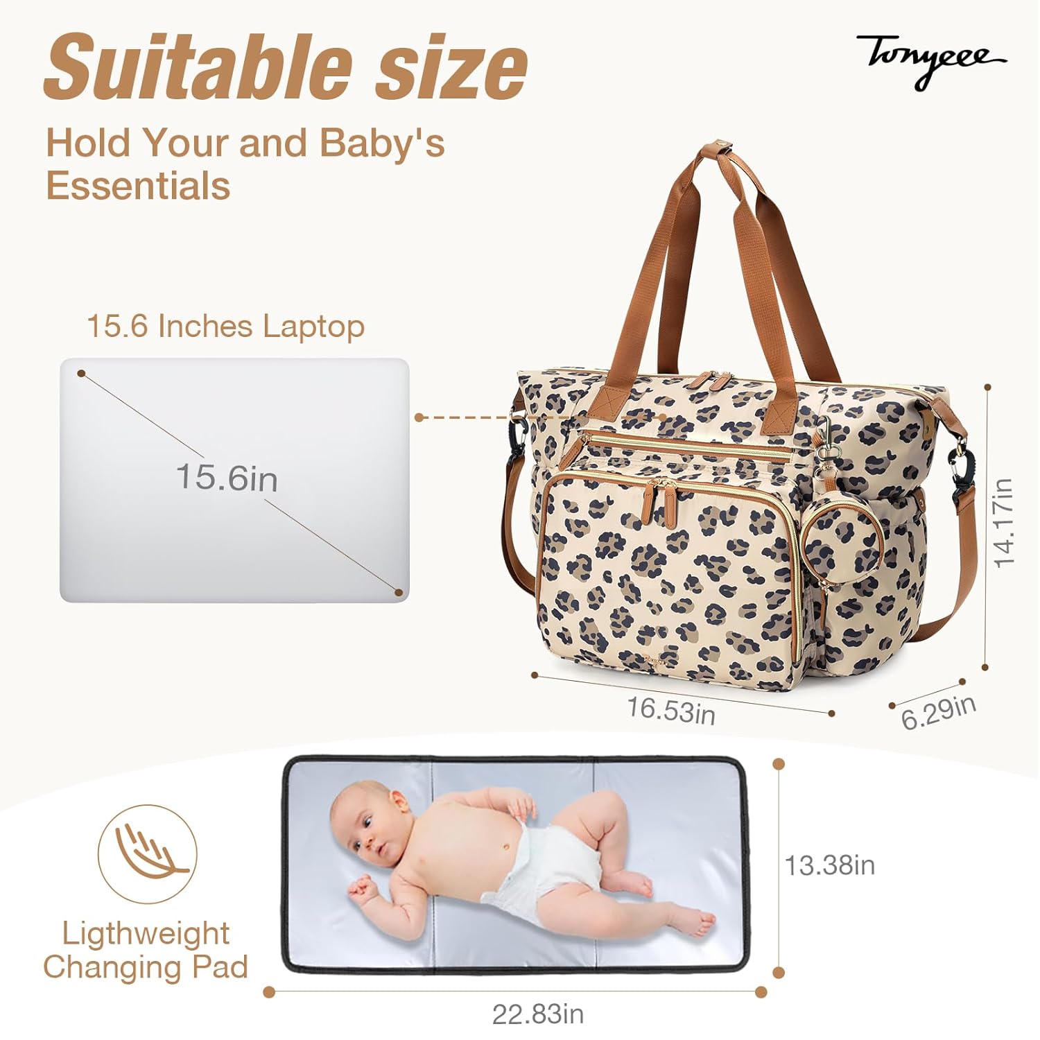 Diaper Bag Tote, Large Baby Diaper Bags for Travel, Hospital Bag for Labor Delivery with Pacifier Case, Changing Pad, Shoulder Strap, Leopard Print - Image 5
