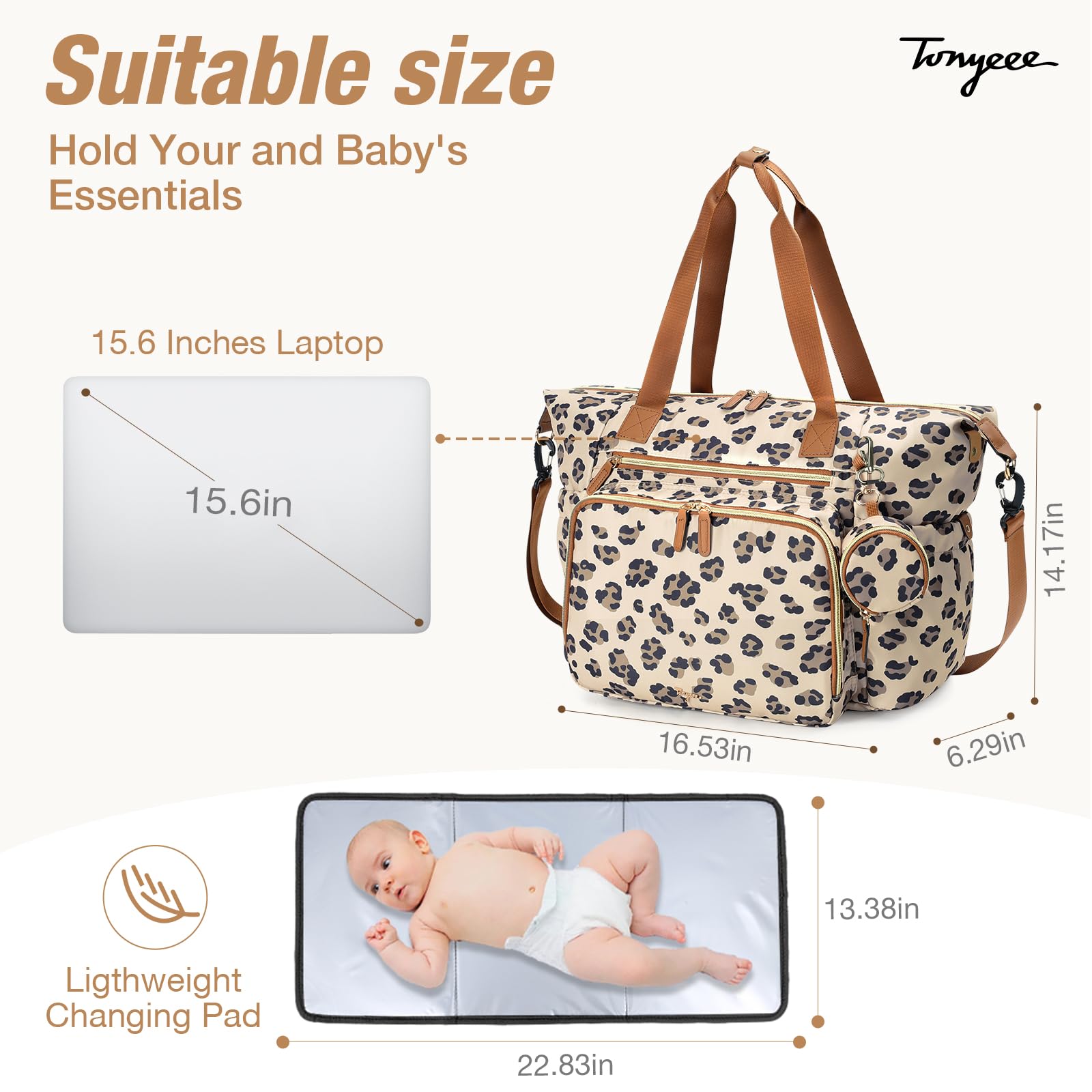 Borsa fasciatoio con borsa per ciuccio e fasciatoio, zaino multifunzione per pannolini da viaggio per mamma e papà, con leopardo isolato