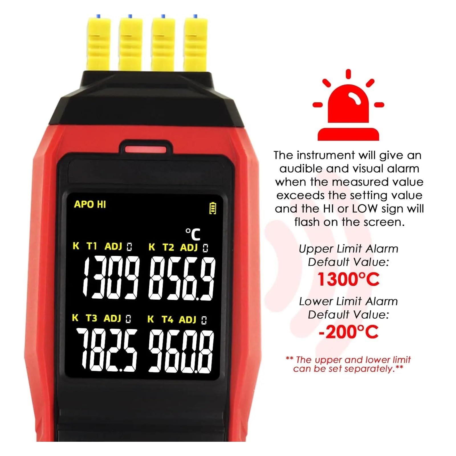 4 Kanäle Digital K-Typ mit 5000 Gruppen Programmierbare Temperaturaufzeichnung -200~1372 °C Messbereich Akustisch und visuell,Präzisionsinstrument(4 Channel)