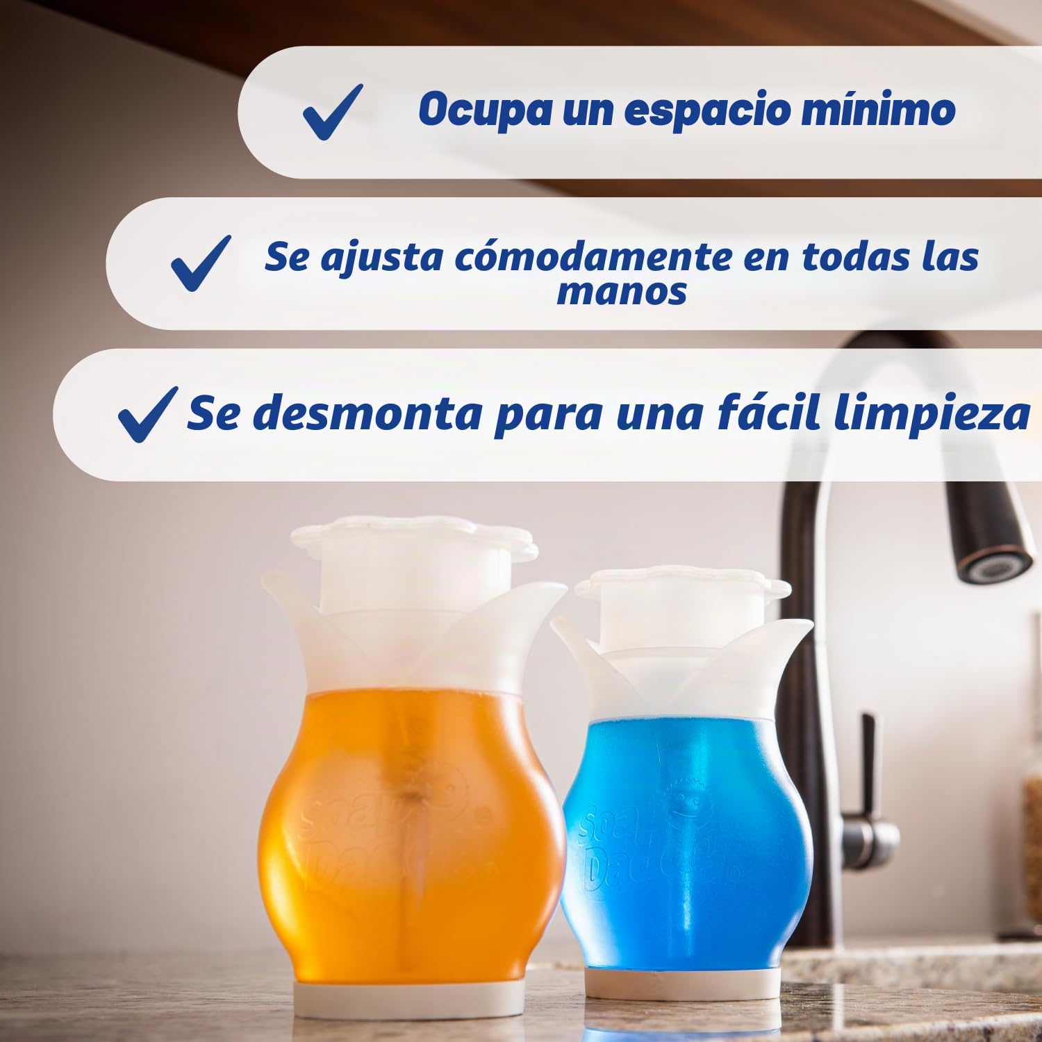 Scrub Daddy Soap Daddy - Dispensador de jabón líquido de Doble Cara para Fregadero de Cocina + Limpieza de baño - Recargable + Esencial para encimera fácil de Usar - Uso con jabón de Manos o Platos -