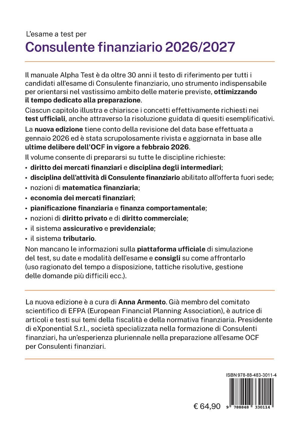 L'esame a test per cons. finanziario 2026/2027. Manuale