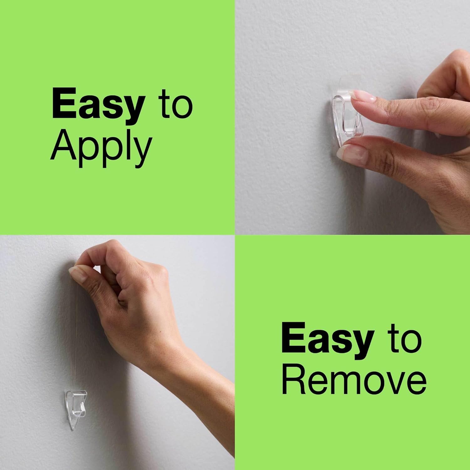 FrogTape reMOVEables Mini Adhesive Hooks for Hanging - 18 Clear Hooks & 24 Adhesive Strips - Damage-Free Indoor Clips for Lights, Keys, Wires, Decor - Removable & Reusable (Pack of 18)