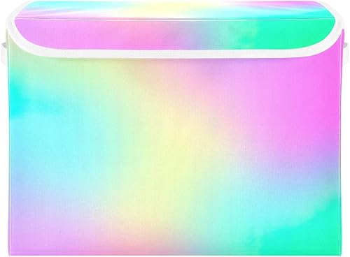 Contenedores de almacenamiento de tela degradado de arcoíris pastel con tapa, caja de almacenamiento para armario, contenedores de almacenamiento