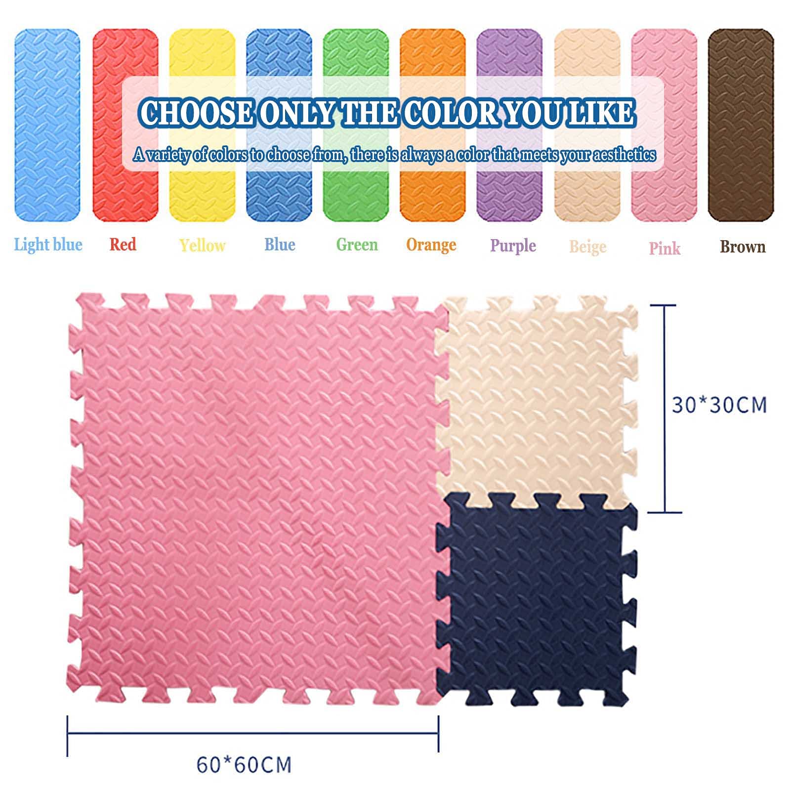 Tappeto Puzzle per Bambini, 60 x 60 x 1.2cm materassino Puzzle per Bambini, in Schiuma Eva Tappetino Protettivo per Bambini e Bambini,Pink+Blue+Yellow,9