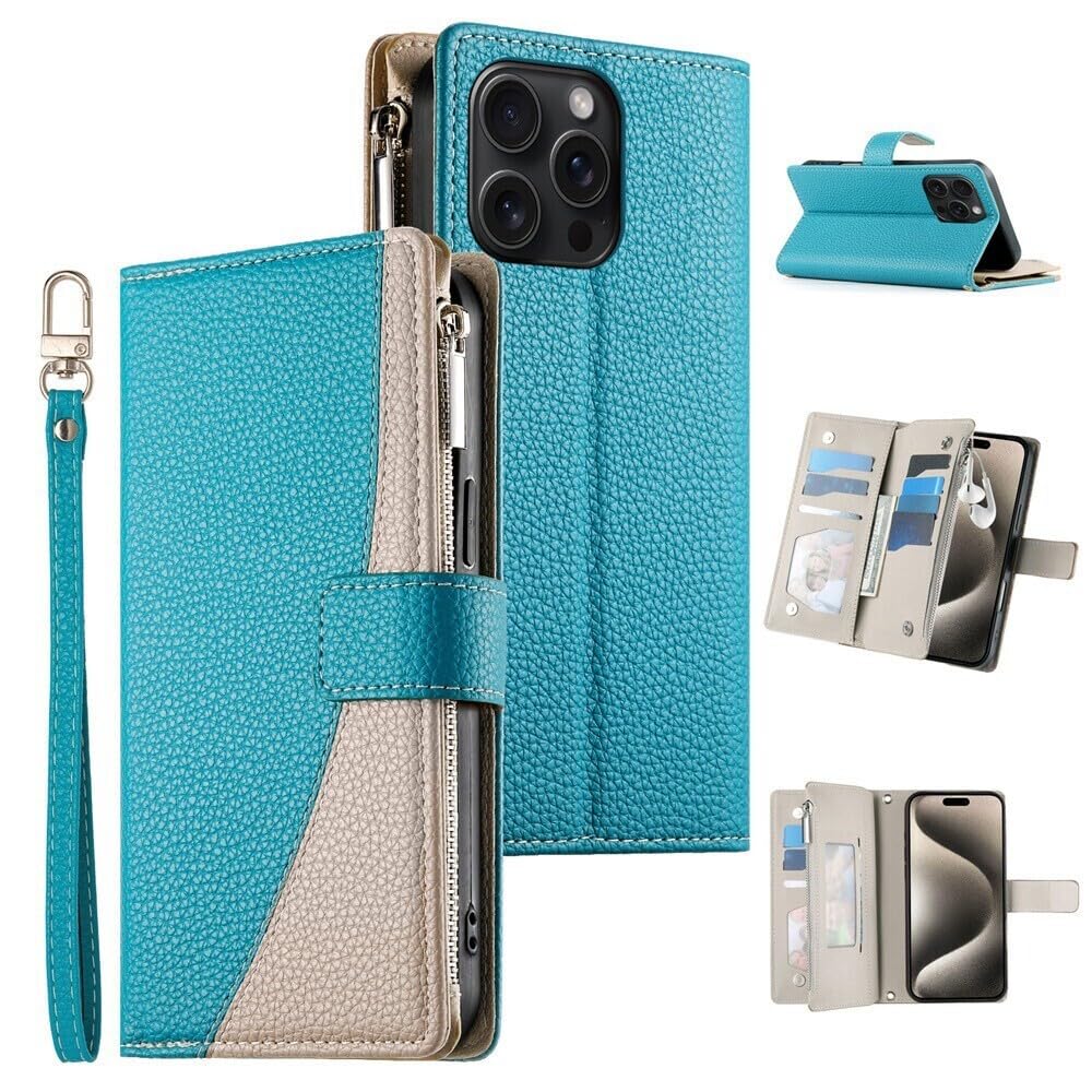 Étui compatible avec iPhone Google Pixel 10 portefeuille cuir bleu - 8