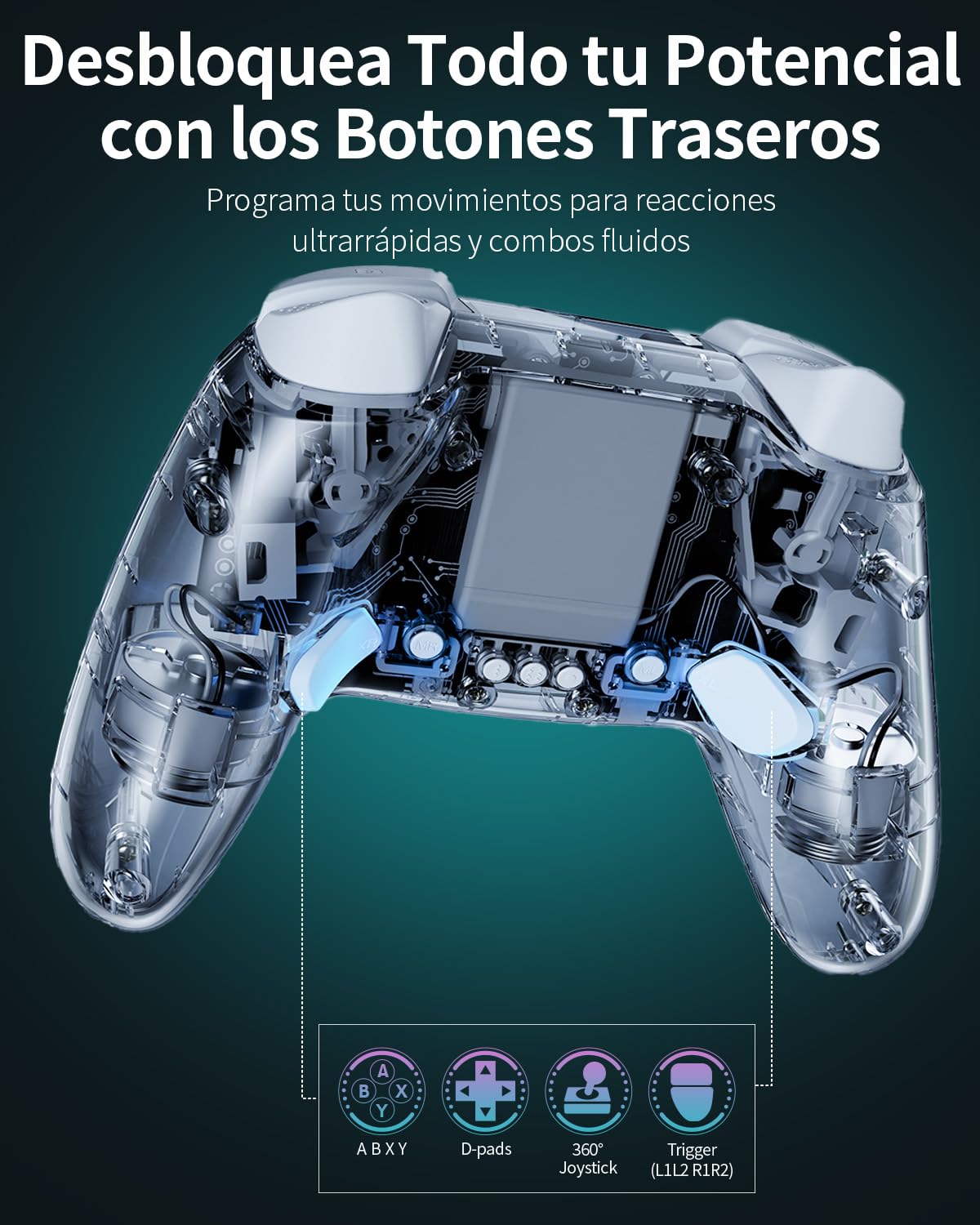 PALPOW Mando InaláMbrico Para PC 2.4g Con Joysticks Y Gatillos Hall Effect, Mando Para Windows/Android/Steam Deck/iphone/Switch, Gamepad Bluetooth Con 8 Colores Rgb/Turbo/Botones Programables, Gris