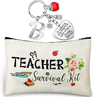 Vista 10 de Set de regalos de agradecimiento para profesores, kit de supervivencia para profesores, llavero con bolsa de maquillaje inicial, bolsa de cosméticos