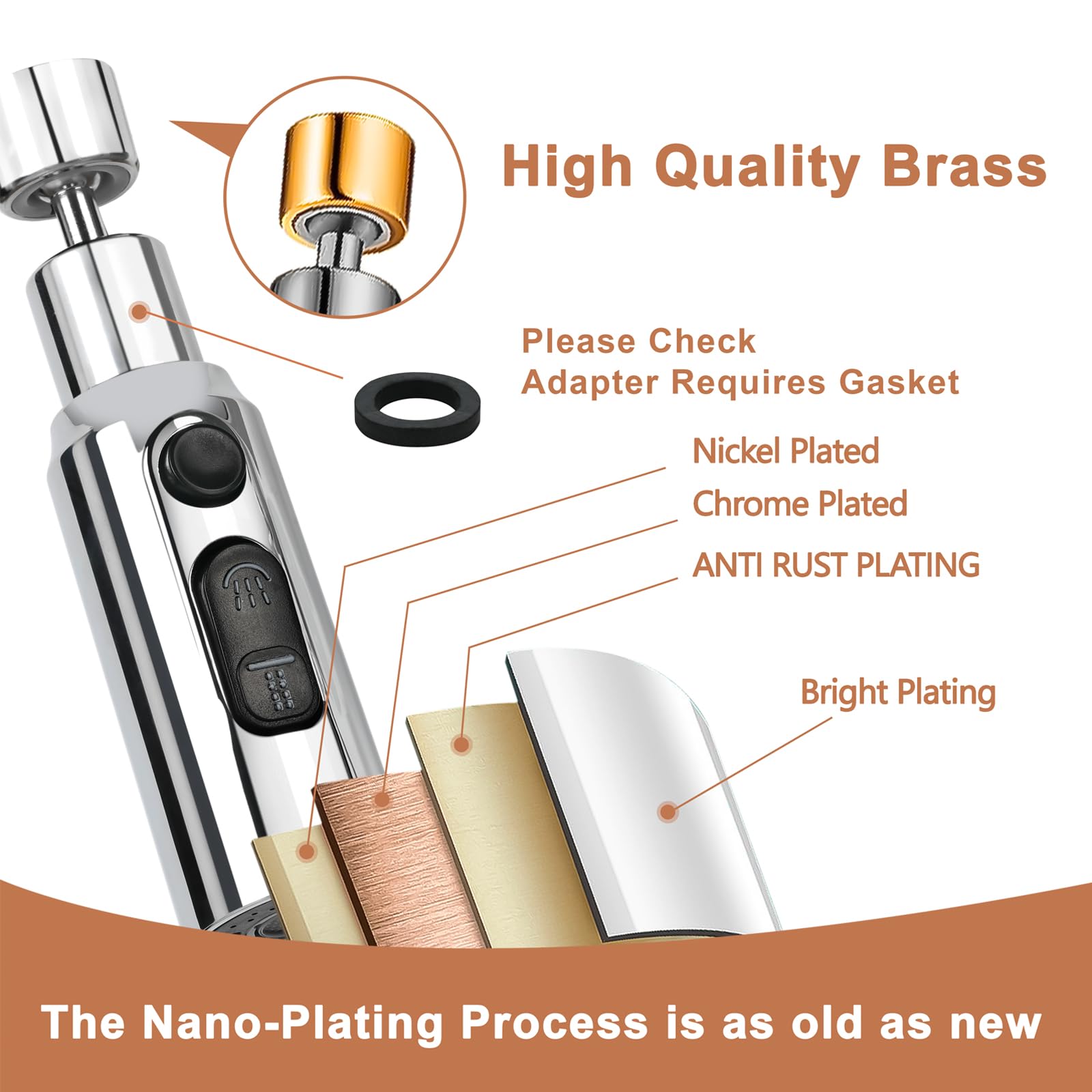 REZZI Wasserhahn Aufsatz 360° Schwenkbar - 3 Modi Mit 5 Adaptern, Silber