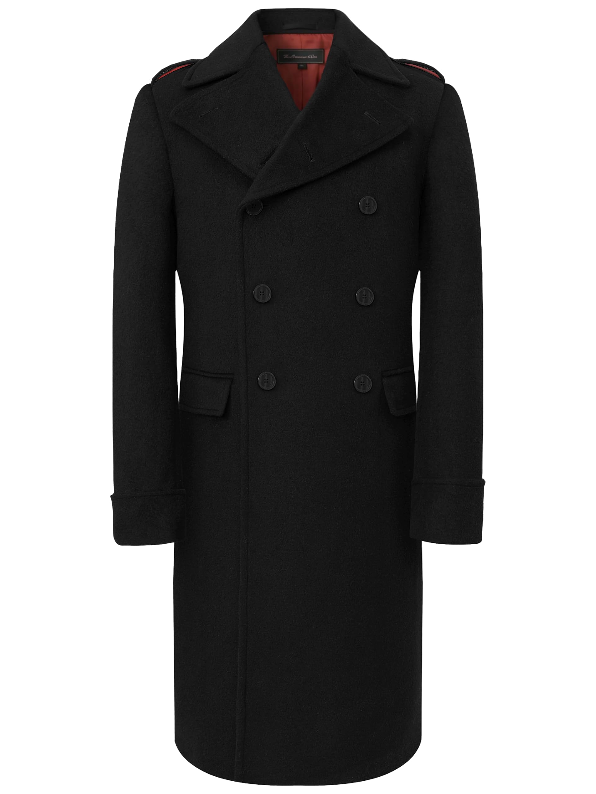 Mens Black Overcoat Wool & Cashmere Great Coat Long Double Breasted