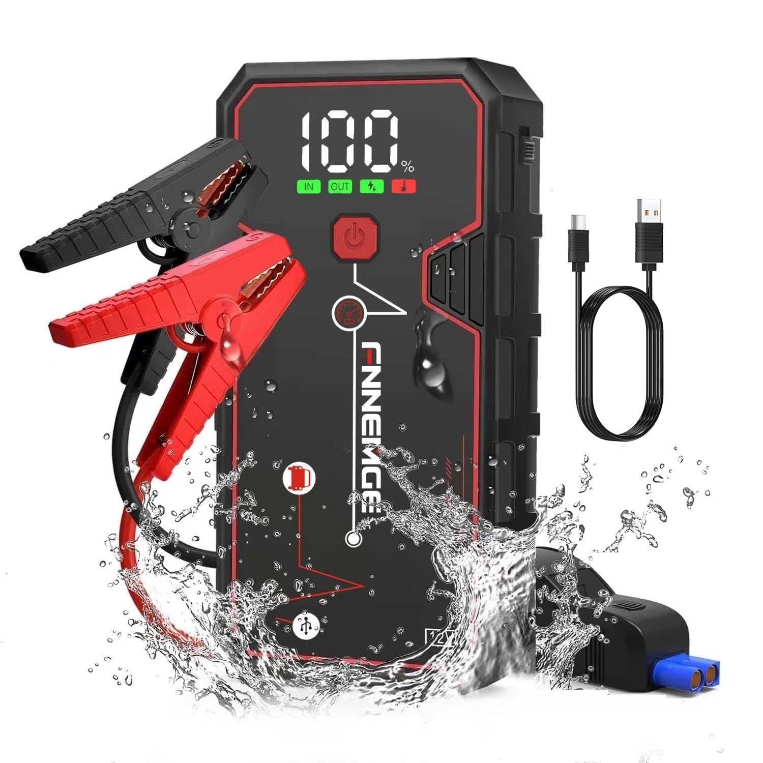 FNNEMGE Booster Batterie, 4000A 21800mAh Portable Jump Starter, Démarrage de Voiture (Jusqu’à 8.0 L Essence 6.5L Gazole), Jump Starter avec Port de Charge USB, lumière LED, HD Écran Large.