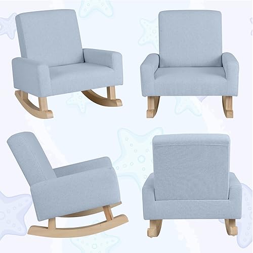 Miniatura 6 de HOMGX - Mecedora para niños, sofá para niños pequeños con base de madera maciza y almohadillas antideslizantes, sillón mecedor para niños con tela