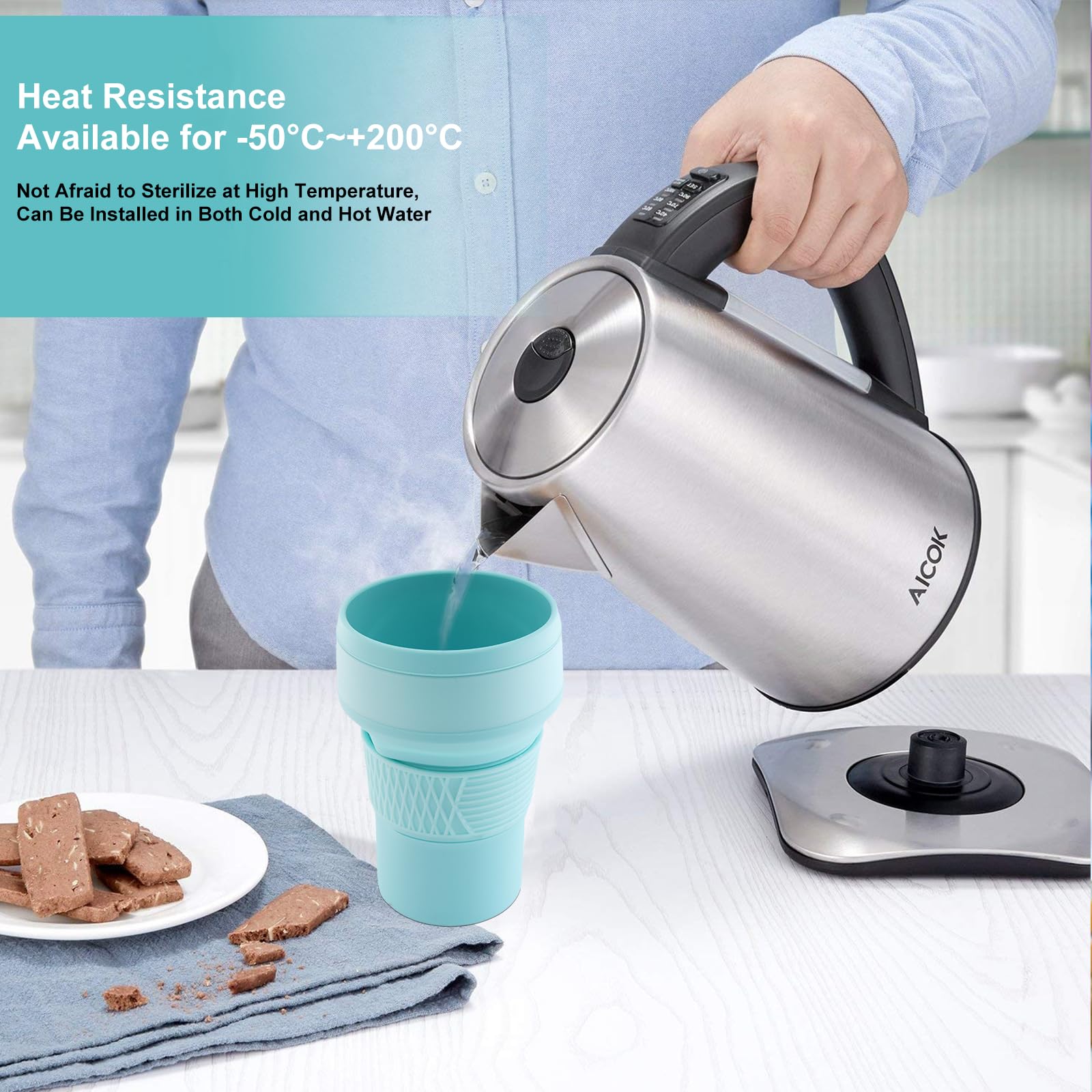 BORISCA 4 Pezzi Bicchiere Pieghevole Silicone, 200ML Bicchiere - Foto 10