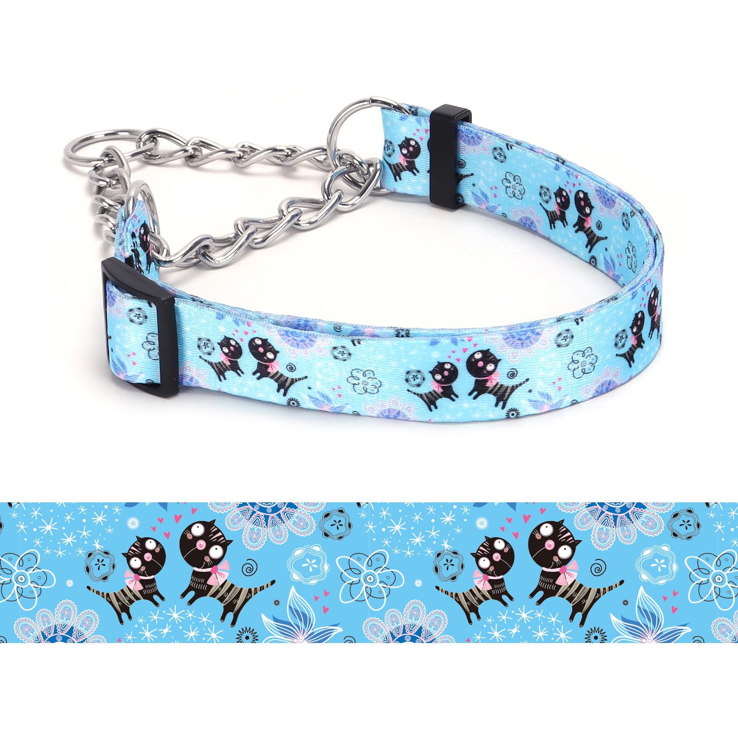 haoyueer Martingale Dog Collar - Stainless Steel Chain, No Pull Training Collar with Flower Design for Large Medium Small Dogs (18, M)
