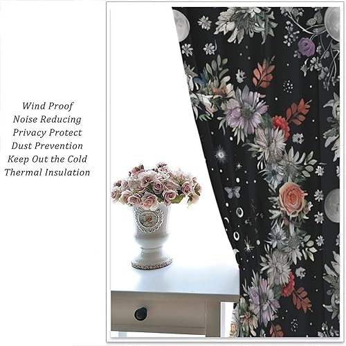 Miniatura 131 de Retro 70s Floral Blackout Window Curtains, Watercolor Flower Plant Rustic Modern Style Pattern Window Drapes, for Bedroom Living Room 42x45in 2