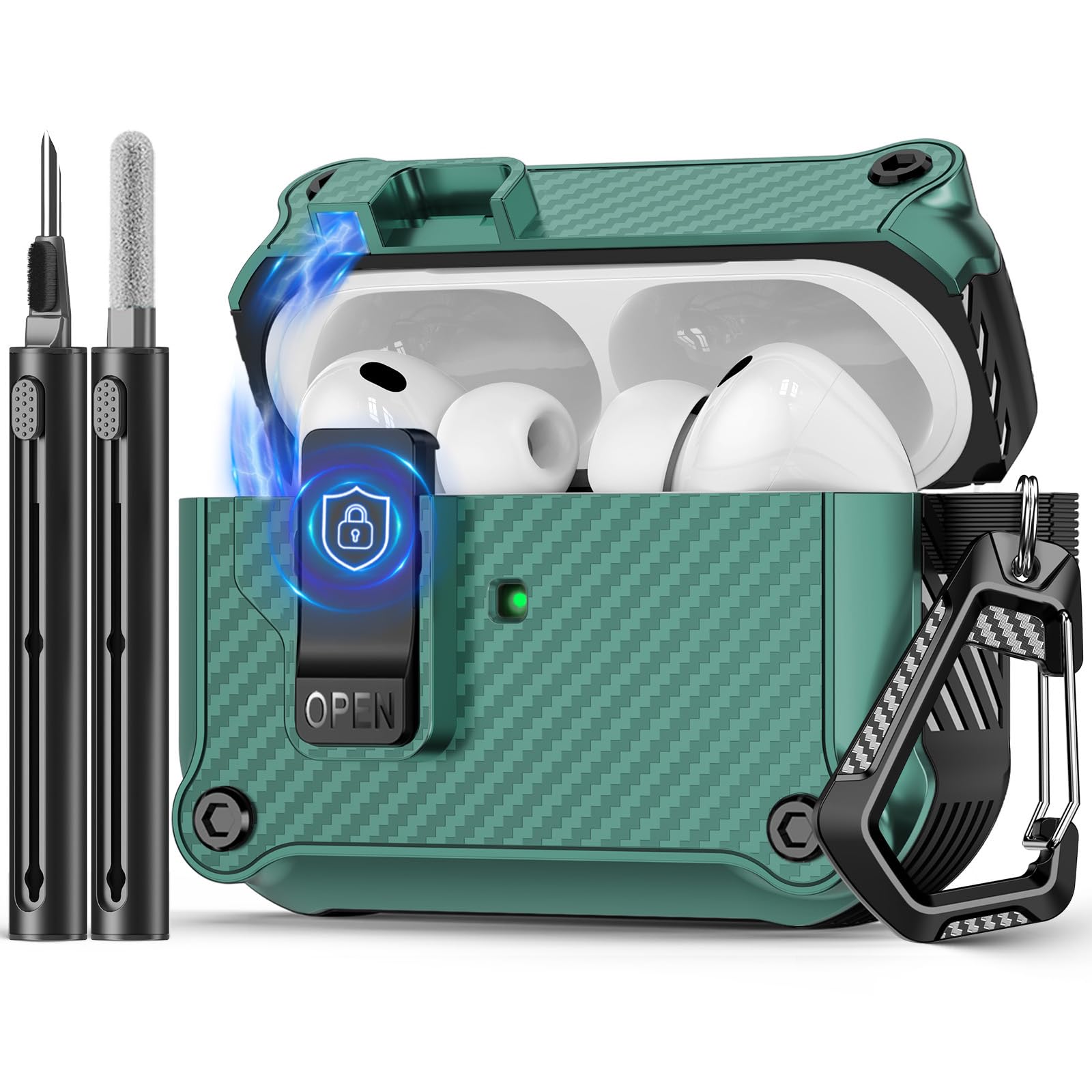 Pohgelan Compatible with AirPods Pro 3 Case Carbon Fiber Texture(Green)