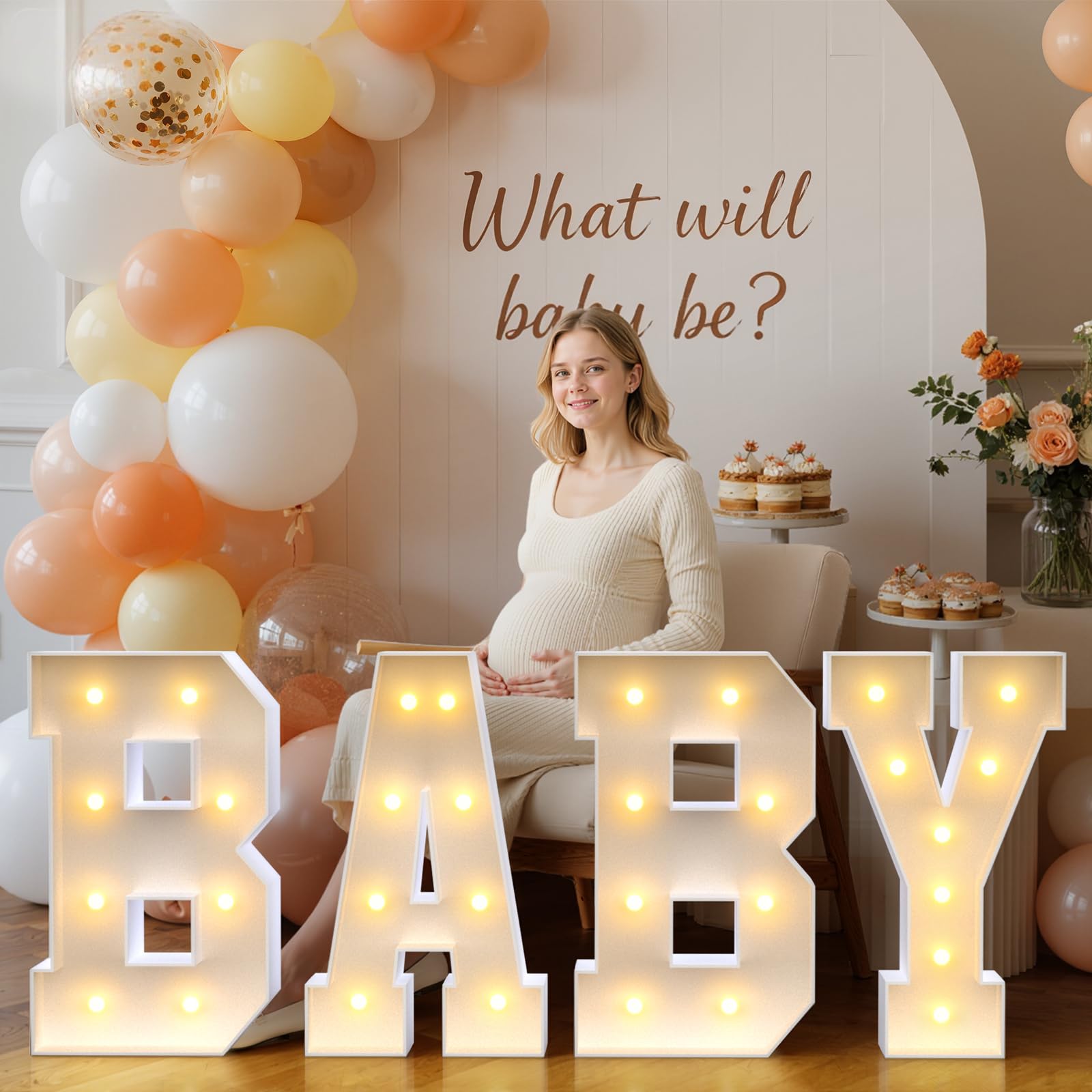 BABY Letters Baby Shower Decorations: Warm Marquee Light-up Letter 2.3FT Big Oh Baby Sign for Gender Reveal Boys and Girls Party Decor Backdrop Block Boxes