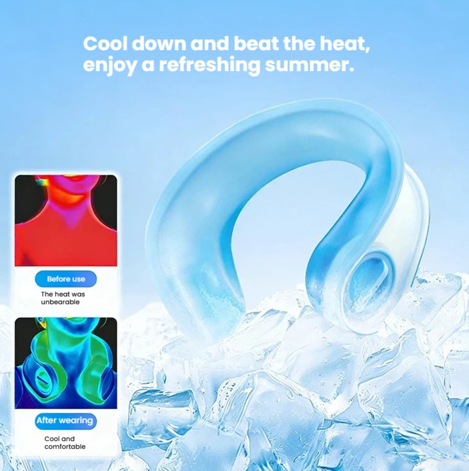 Anillo de enfriamiento reutilizable para el cuello, envoltura de cuello de hielo, tubo enfriador de cuello de verano para aliviar el calor, actividades al aire libre