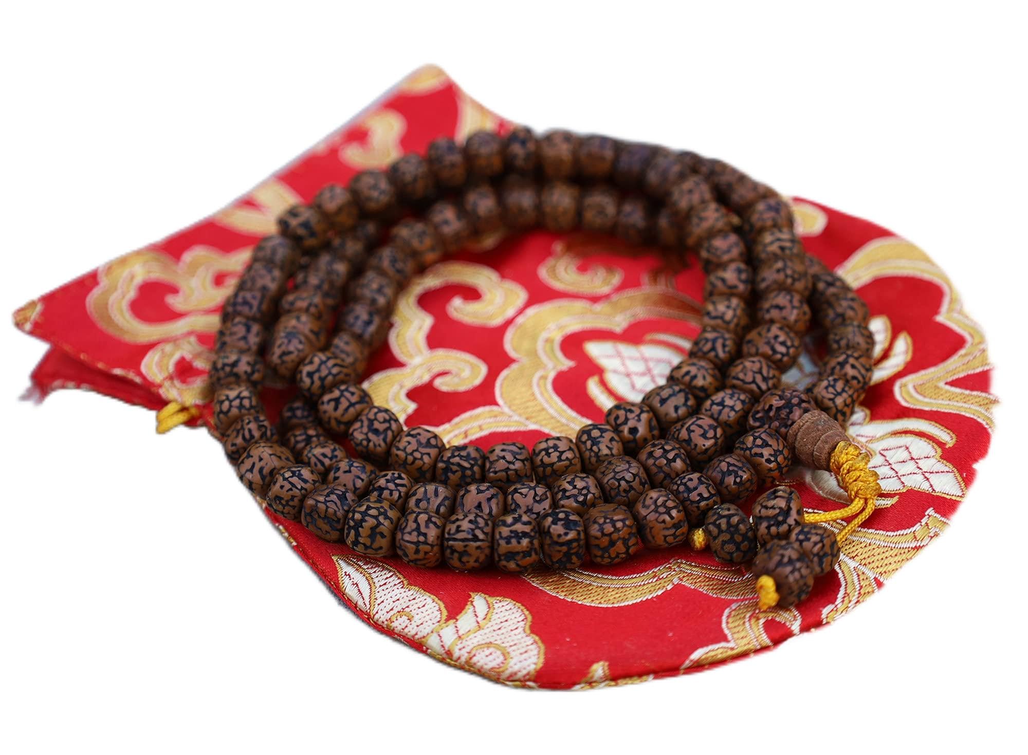 DharmaObjects Natural Rudraksha Mala/Rosary 108 Beads/Free Pouch (Rudraksha)