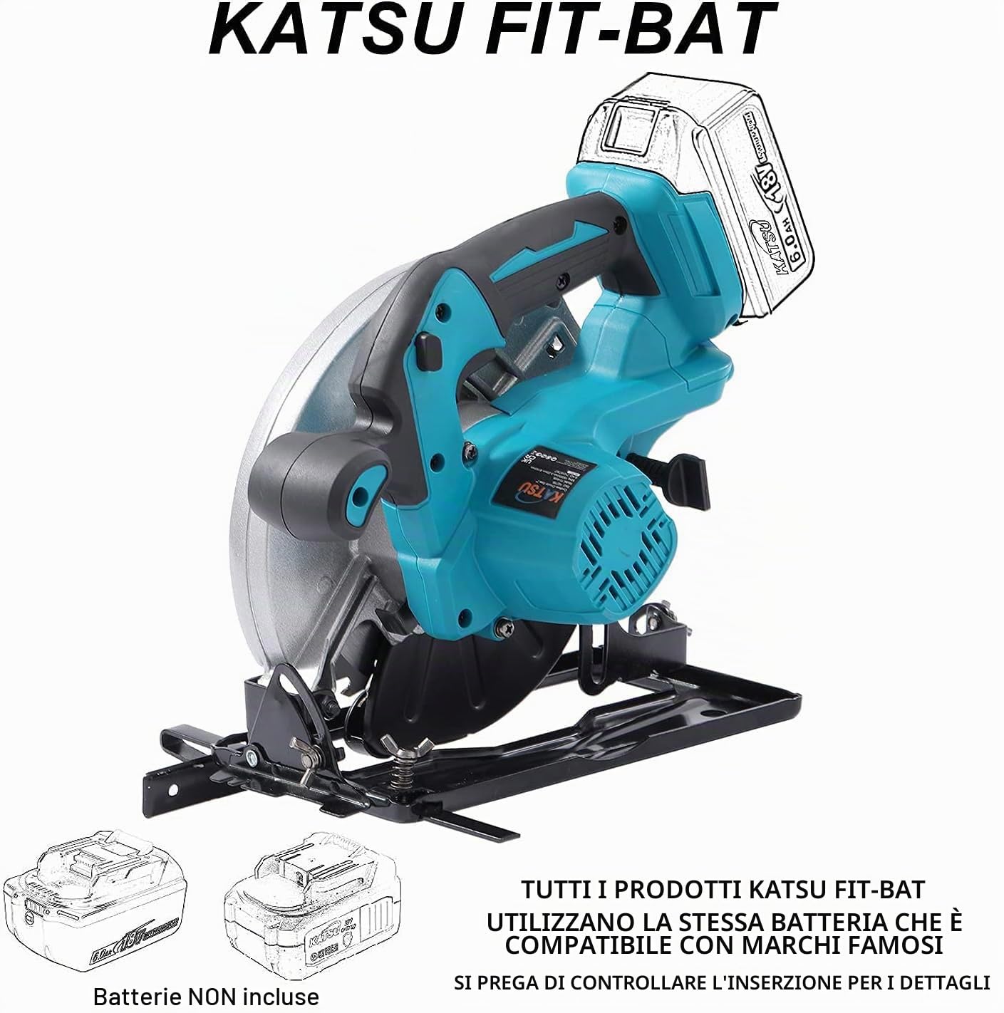 Sega Circolare a Batteria Burshless 21V KATSU FIT-BAT, 7" 180mm Sega Circolare Elettrica Wireless con 40T Lama e Motore Brushless, senza Batteria o Caricatore 102795
