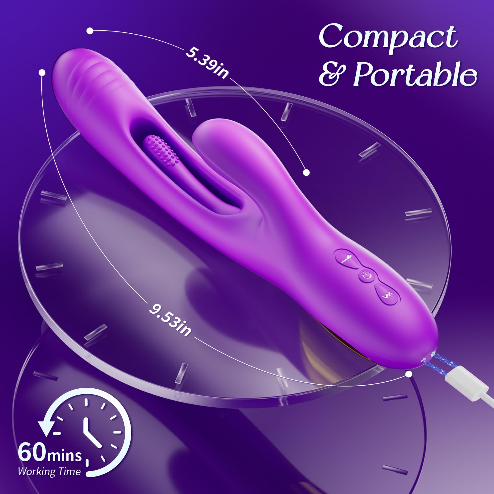 Vibrator Dildo Rabbit Sex Toys -LOVENOTE G Spot Vibrator Massager for Women Clitoral Nipple Stimulation, 3 in 1 Sex Toys with 14 Vibration & 7 Tongue Licking Flapping, Adult Product Aurieel (): Purple