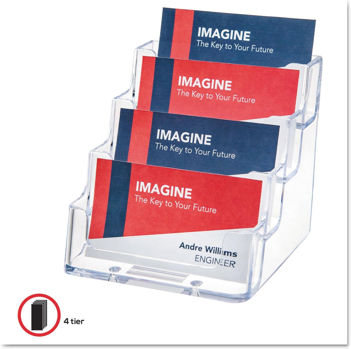 deflecto 70841 Four-Pocket Countertop Business Card Holder, Holds 200 2 x 3 1/2 Cards, Clear