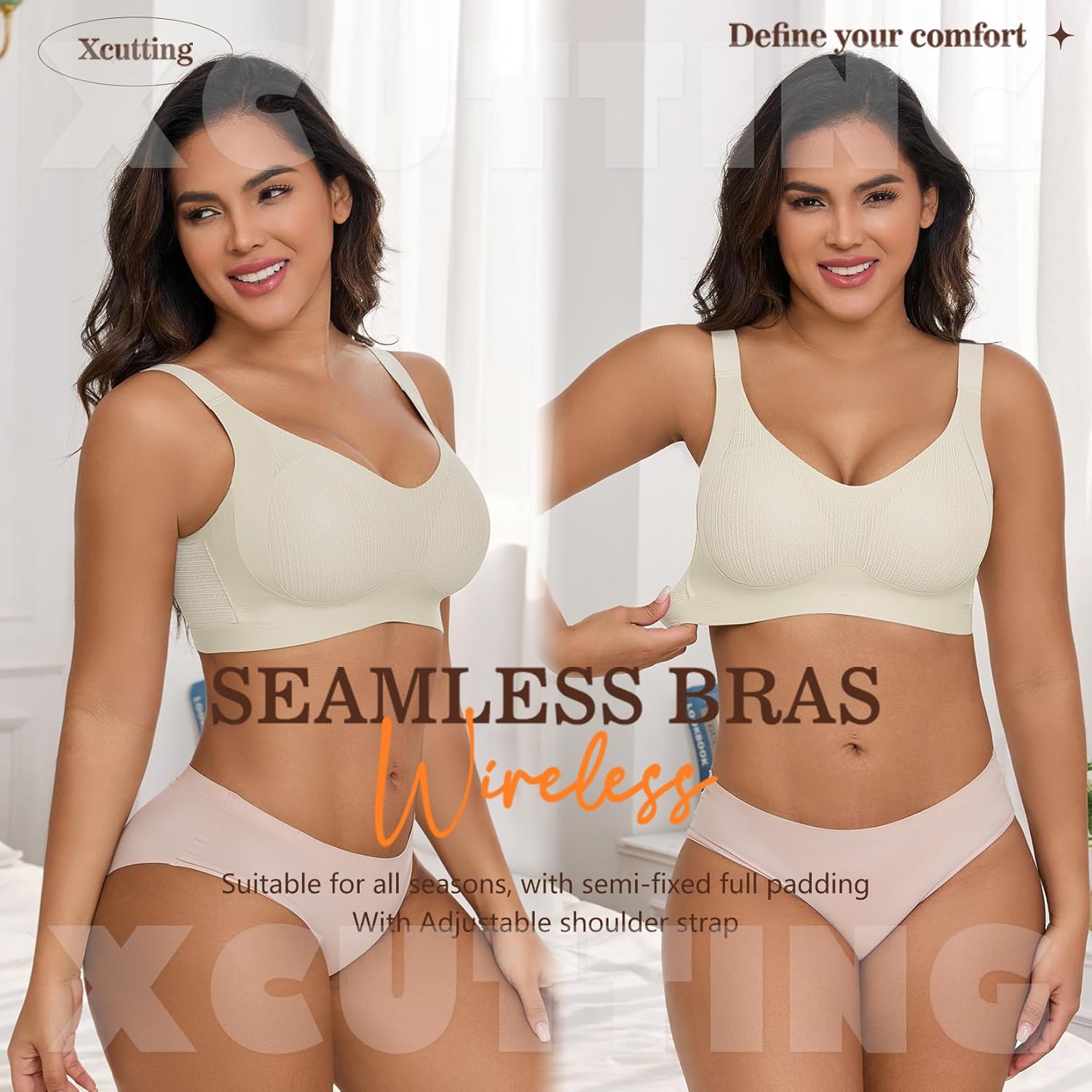 Lace Vertical Stripe Pull Up Bras for Women No Underwire Wireless Seamless Bralette Comfort Supportive Full Coverage - Image 7