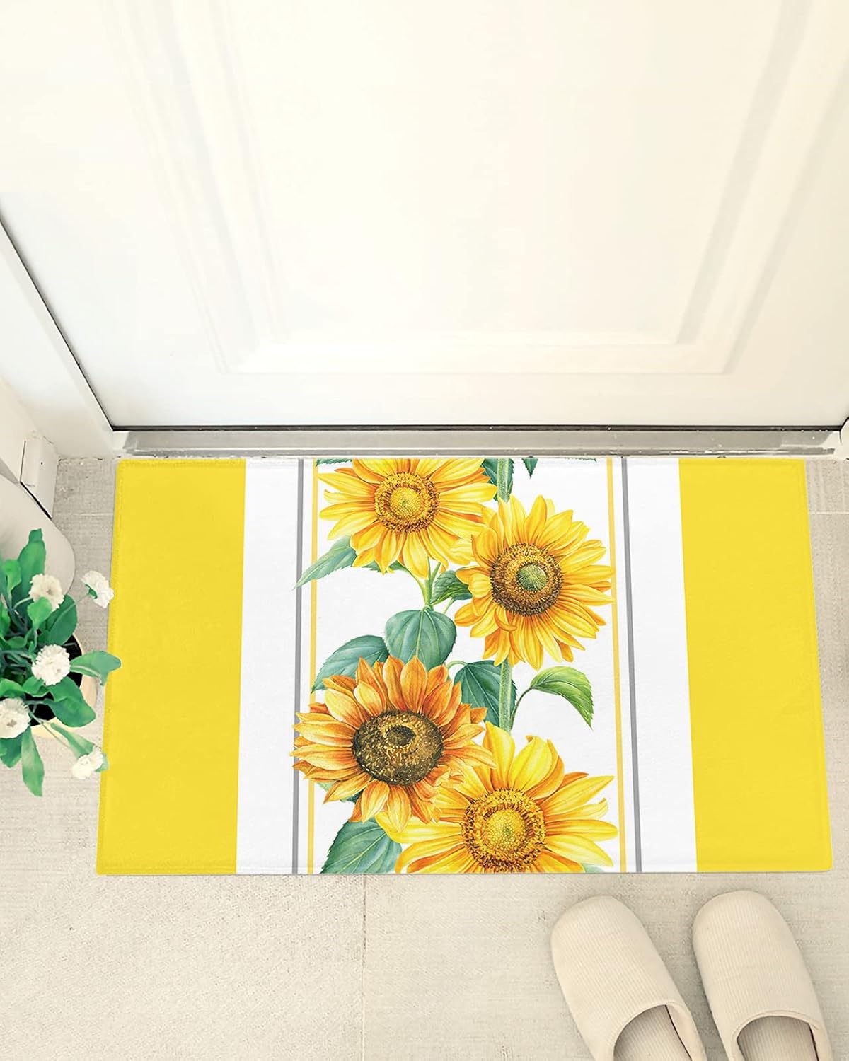 Farm Yellow Sunflowers Bathroom Shag Doormat Boho Floral Leaf Water Absorbent Bath Rug Floor Mat Washable Fluffy Plush Indoor Area Rugs Cozy Welcome Carpet Geometric Colorful Art