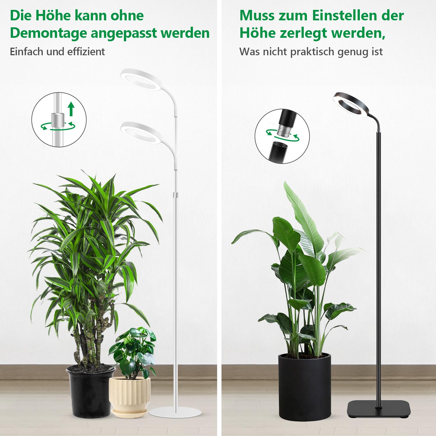 Aumtrly Pflanzenlampe LED Vollspektrum, 170cm Höhenverstellbar Grow Lampe Stehend, Weiß LED Pflanzenlicht mit 6/12/16H Timer, 5 Helligkeitsstufen, 3 Farbmodi Wachstumslampe für Hohe Pflanzen