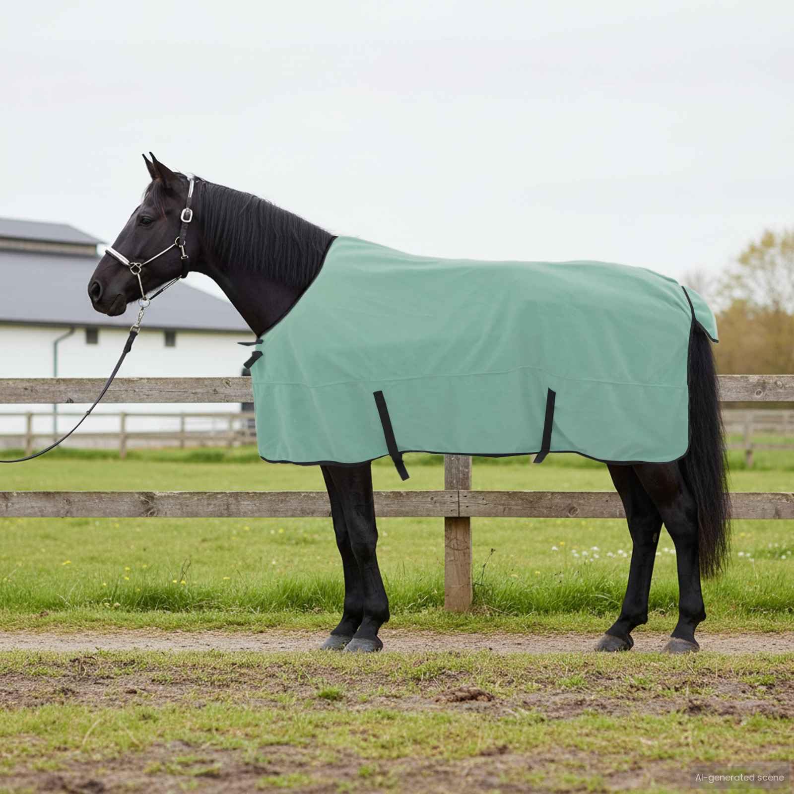 vidaXL Manta de caballo de poliéster verde especial, moderna, ecuestre, funda extraíble para caballo, capa cálida, funcional, elegante accesorio para exteriores