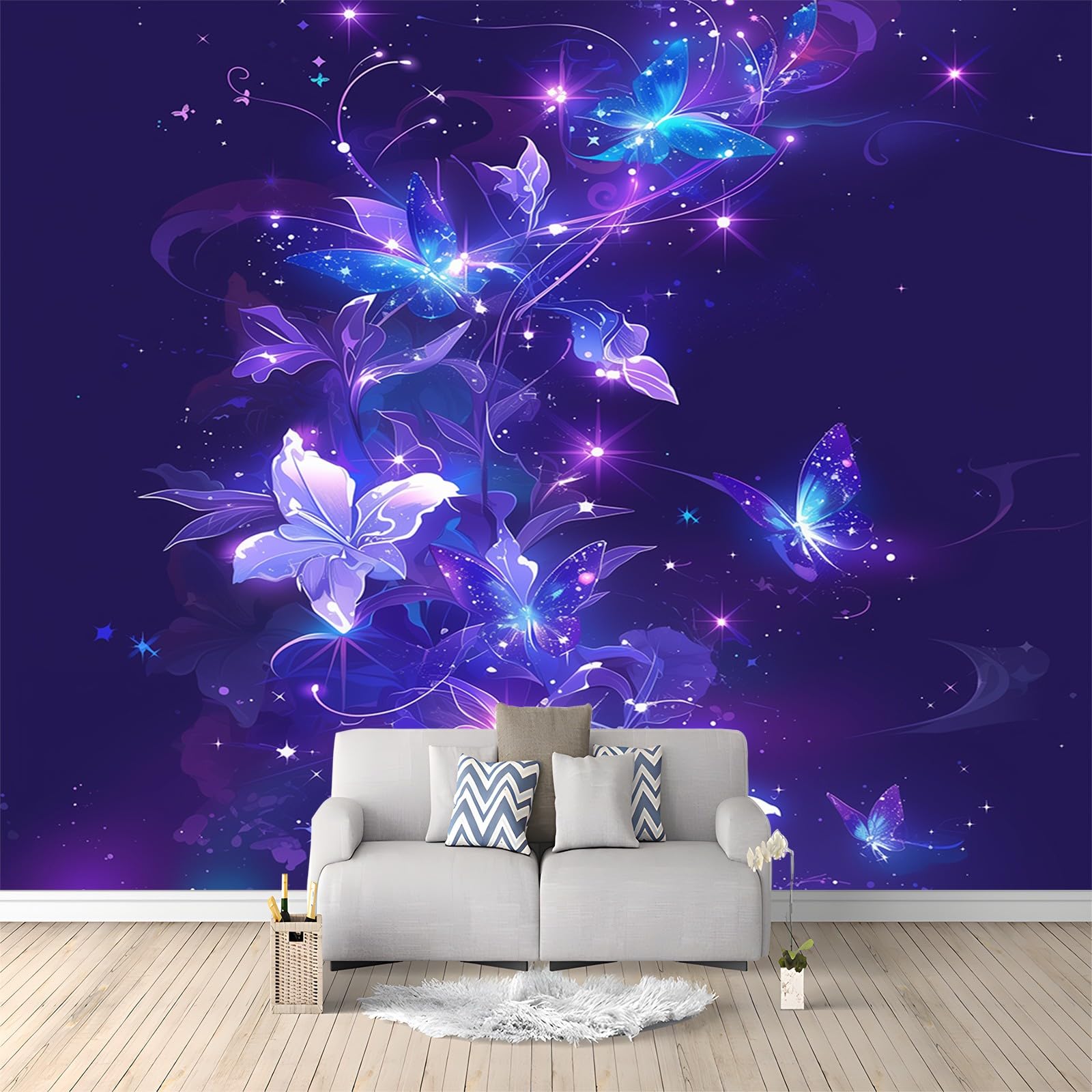 Art Photo Wallpaper Dancing Starry Sky Butterfly 350 x 256 cm Child Non-Woven Premium Art Print Fleece Wall Mural Decoration Poster Picture Design Modern Living Room Bedroom