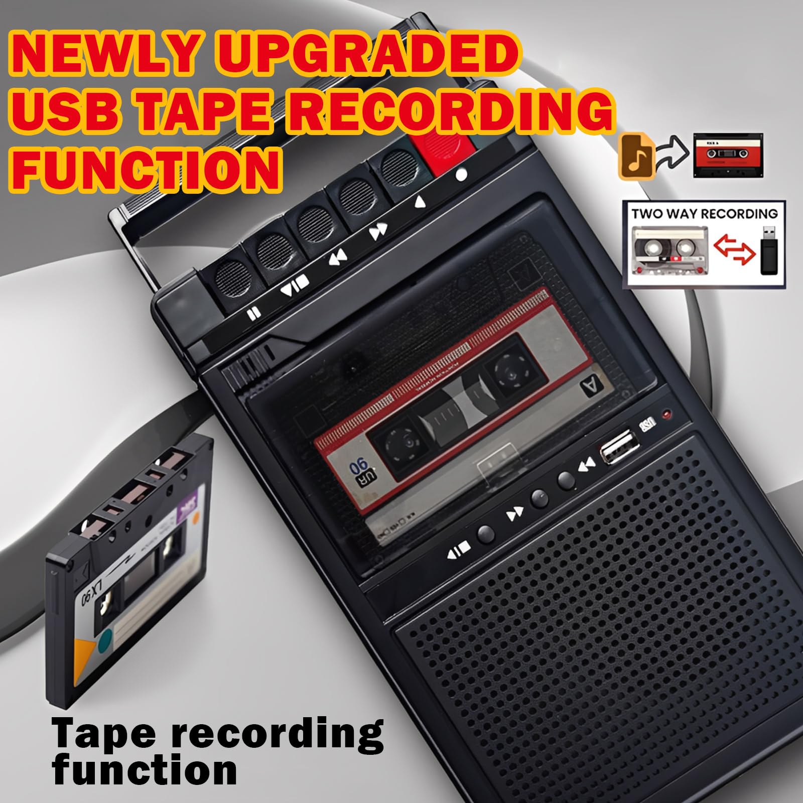 Reproductor de casete de audio Bluetooth, grabador, portátil con función de grabación, reproductor de cassette de audio que convierte a MP3 vía USB/SD/PC, reproductor de casete con mango retráctil