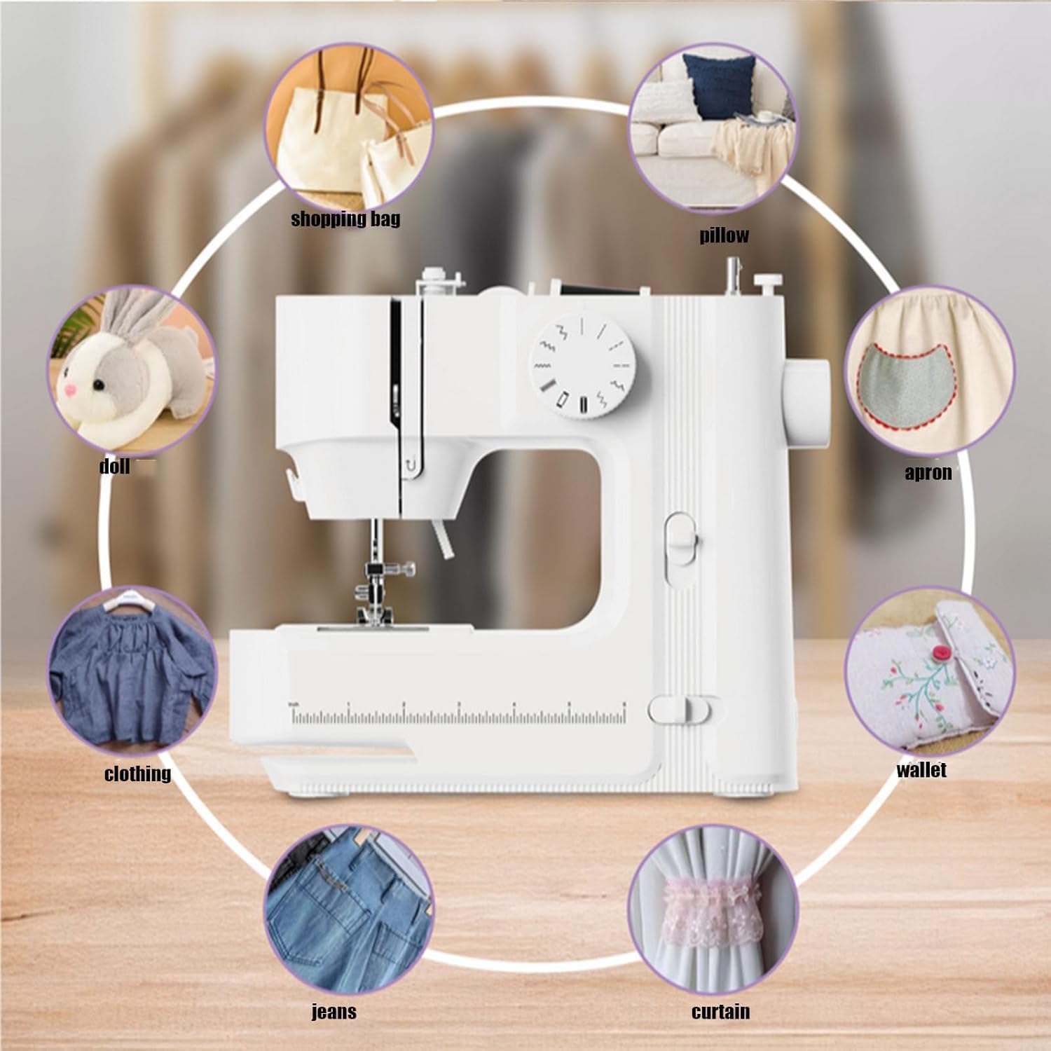 Máquina de Coser de Escritorio portátil, Kit de máquina de Coser doméstica Multifuncional de precisión, con luz LED integrada y función de Costura en reversa