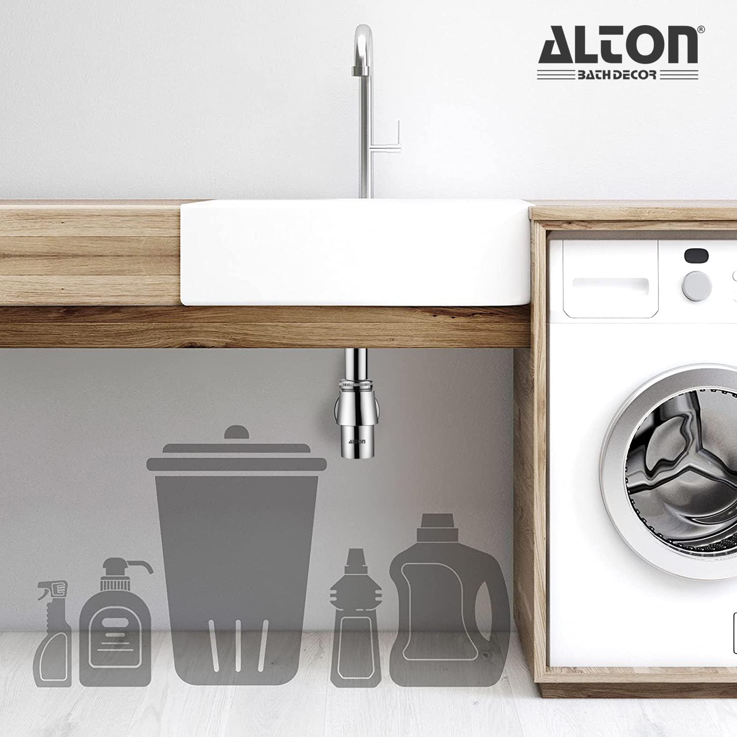 ALTON ALD125, Brass, Bottle Trap with 175mm Horizontal & 125mm Vertical Pipe | Bottle Trap for Wash Basin and Kitchen Sink, Silver (175mm) 2
