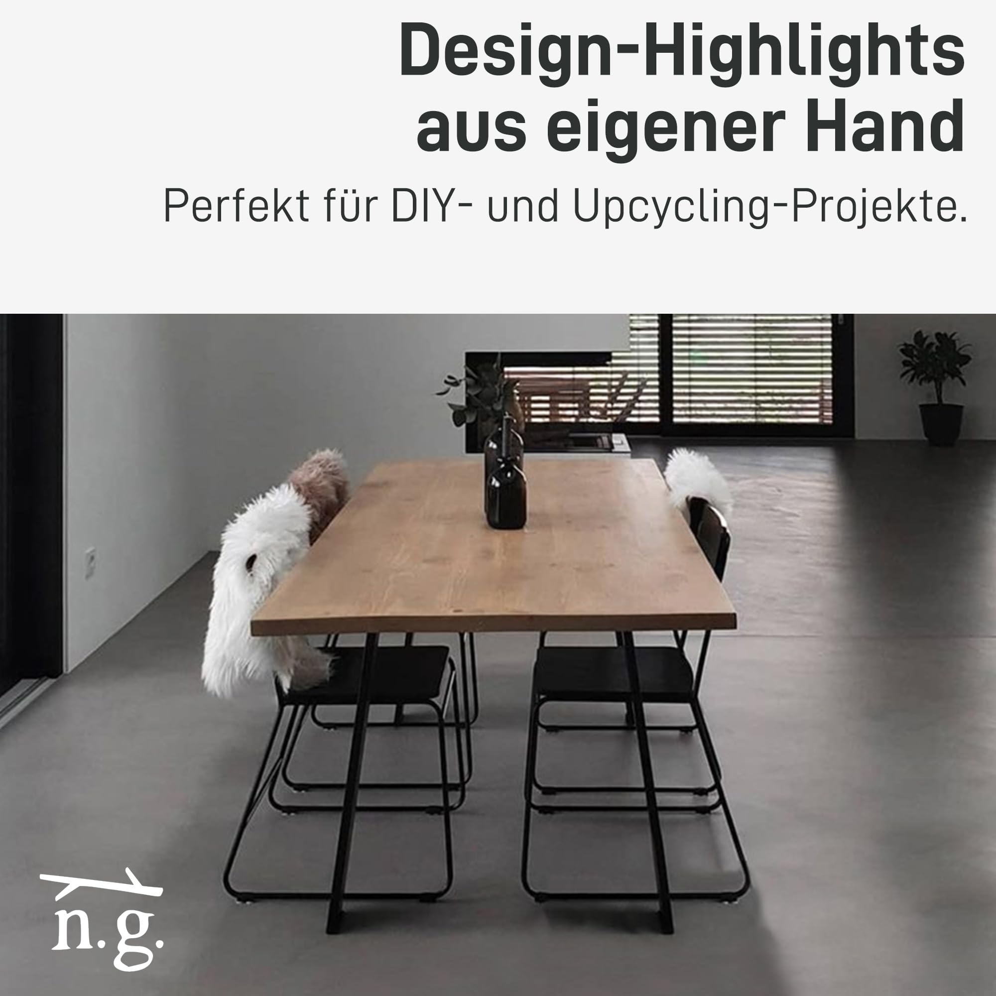 Natural Goods Berlin 2X Tisch-Kufen Classic | Tisch-Beine Metall in Schwarz | Tisch-Gestell im Industrial Loft-Design | Ideal DIY-Projekte wie Esstisch & Schreibtisch | Tisch-Bein 55/75 x 72 cm