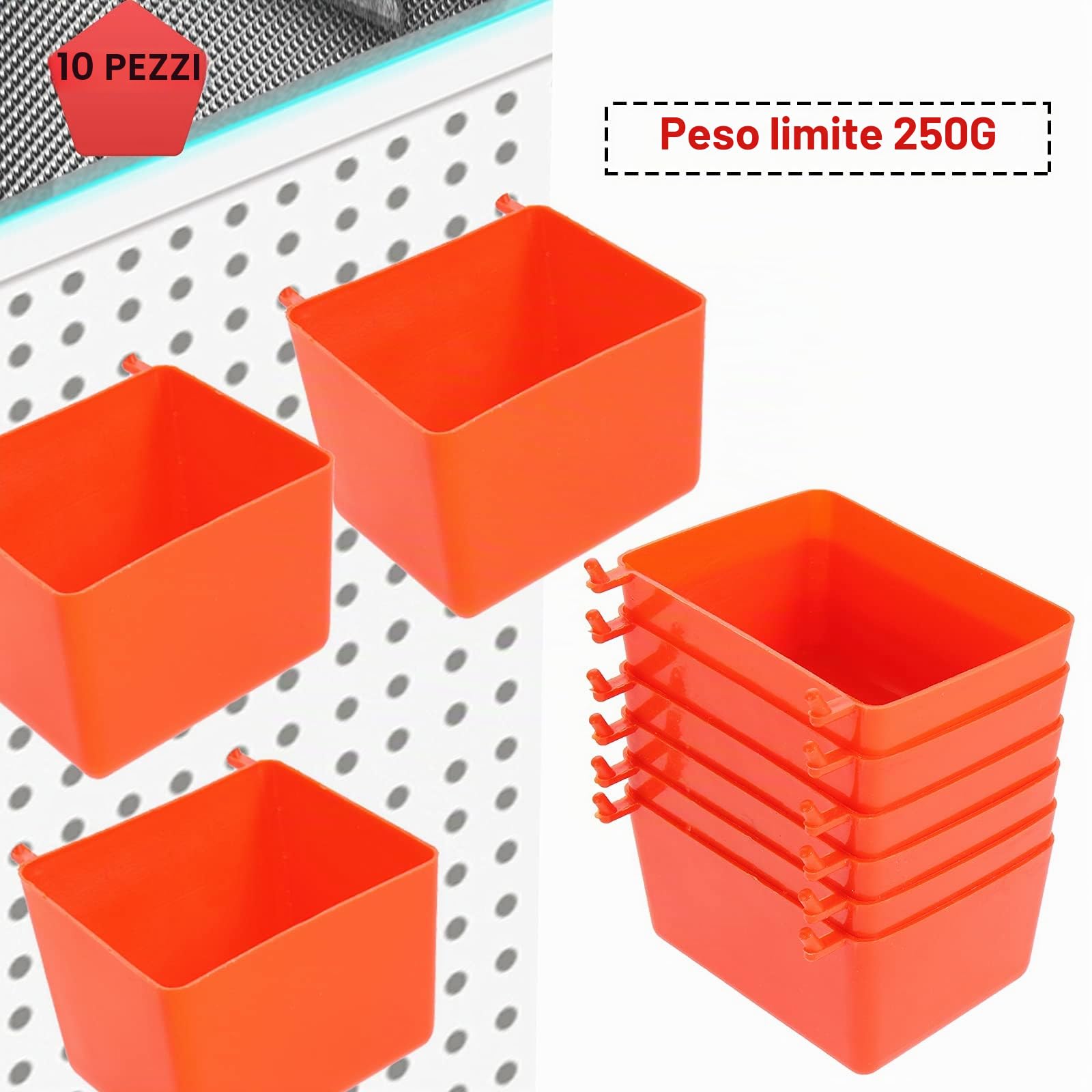 Assortimento di 144 ganci per pannello forato con contenitori per pannelli forati, serrature a piolo, per organizzare vari strumenti per garage, banco da lavoro, cucina
