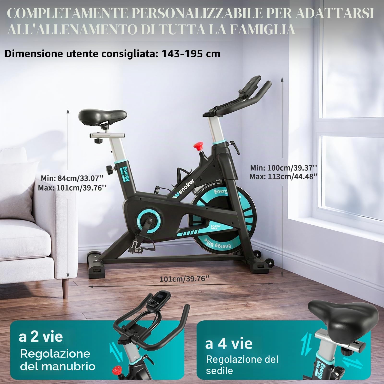 [Aggiornato al 2026] Cyclette Wenoker con resistenza magnetica, cyclette da spinning per interni, home trainer, cyclette cardio, cyclette fitness, fino a 160 kg
