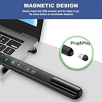 Vista 4 de QUI Clicker de presentación para PowerPoint, RF 2.4GHz USB Presentador inalámbrico remoto con Control de Volumen, Clicker de PowerPoint Avanzador