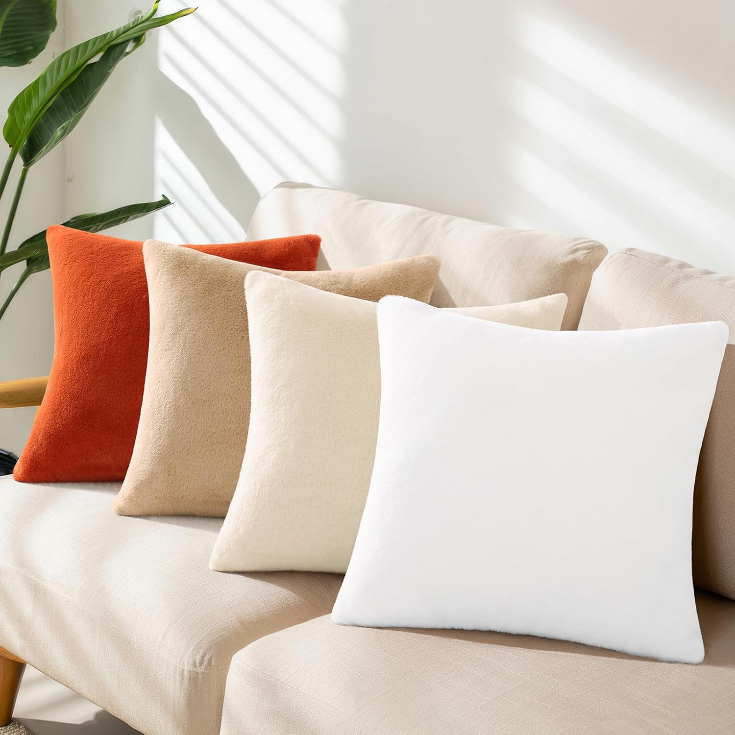 Pallene Faux Fur Plush Spring Throw Pillow Covers 18x18 Set of 2, Soft Fluffy Couch Pillow Covers for Living Room, White - Image 4