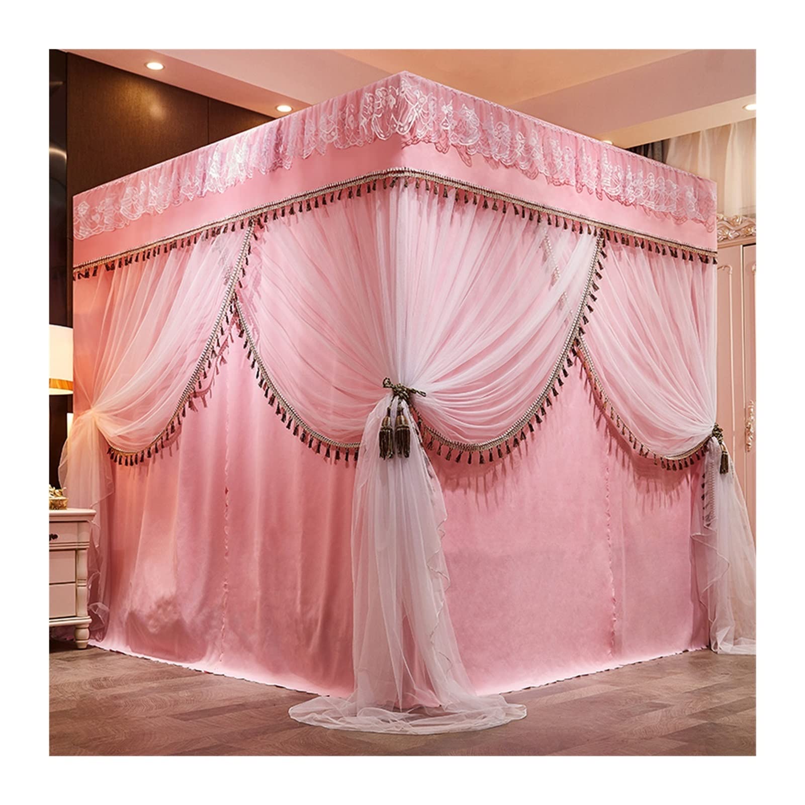 Ciel de lit avec moustiquaire 180x220x200 rideau à 4 broches pour fille